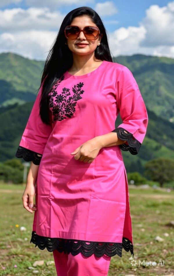 Pink and black cotton silk